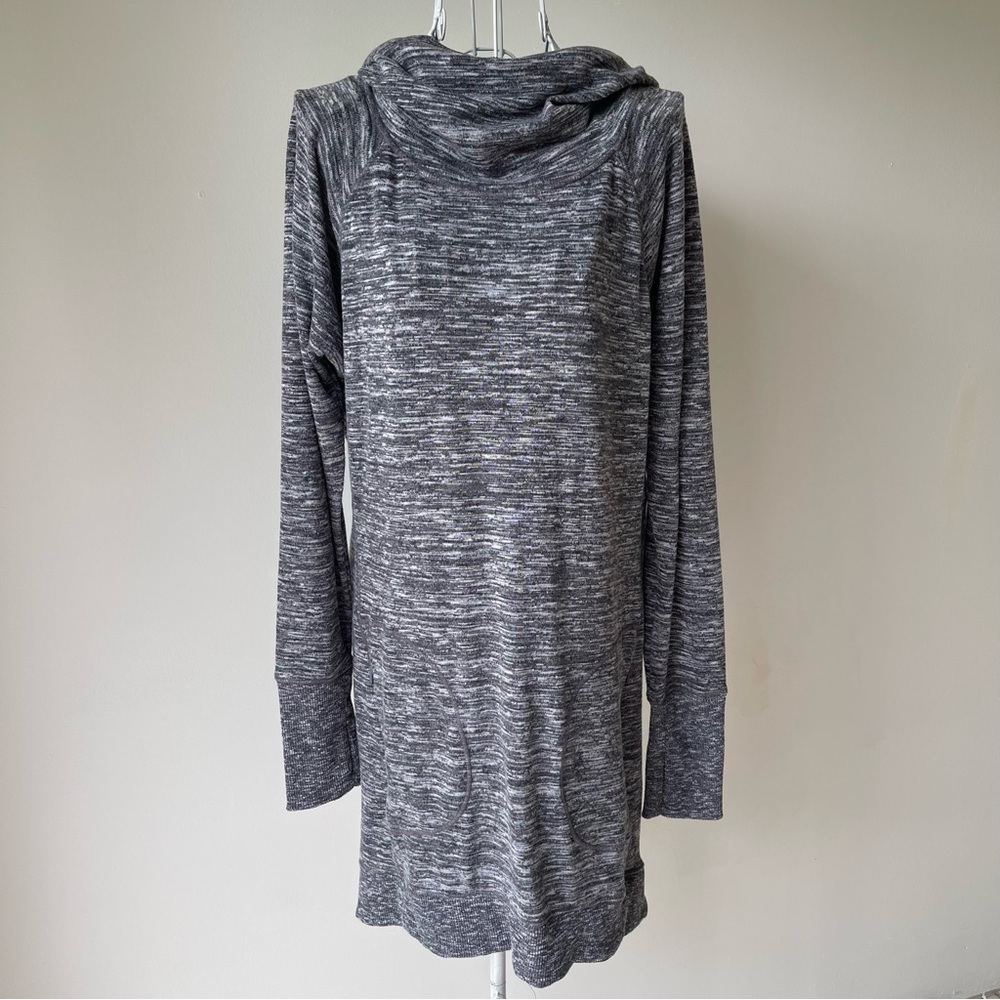 Athleta Blissful Hoodie Sweatshirt Dress pockets cowl neck long sleeve grey SZ S